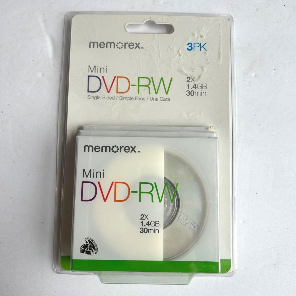 Memorex Mini DVD-RW 3PK 1.4GB 30min 2X White New Sealed Camcorder Discs